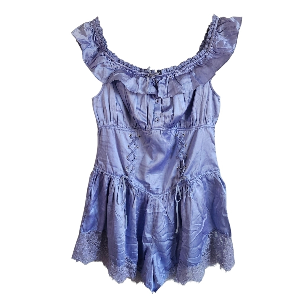 Fillyboo Purple 100% Silk Lace Detail Romper